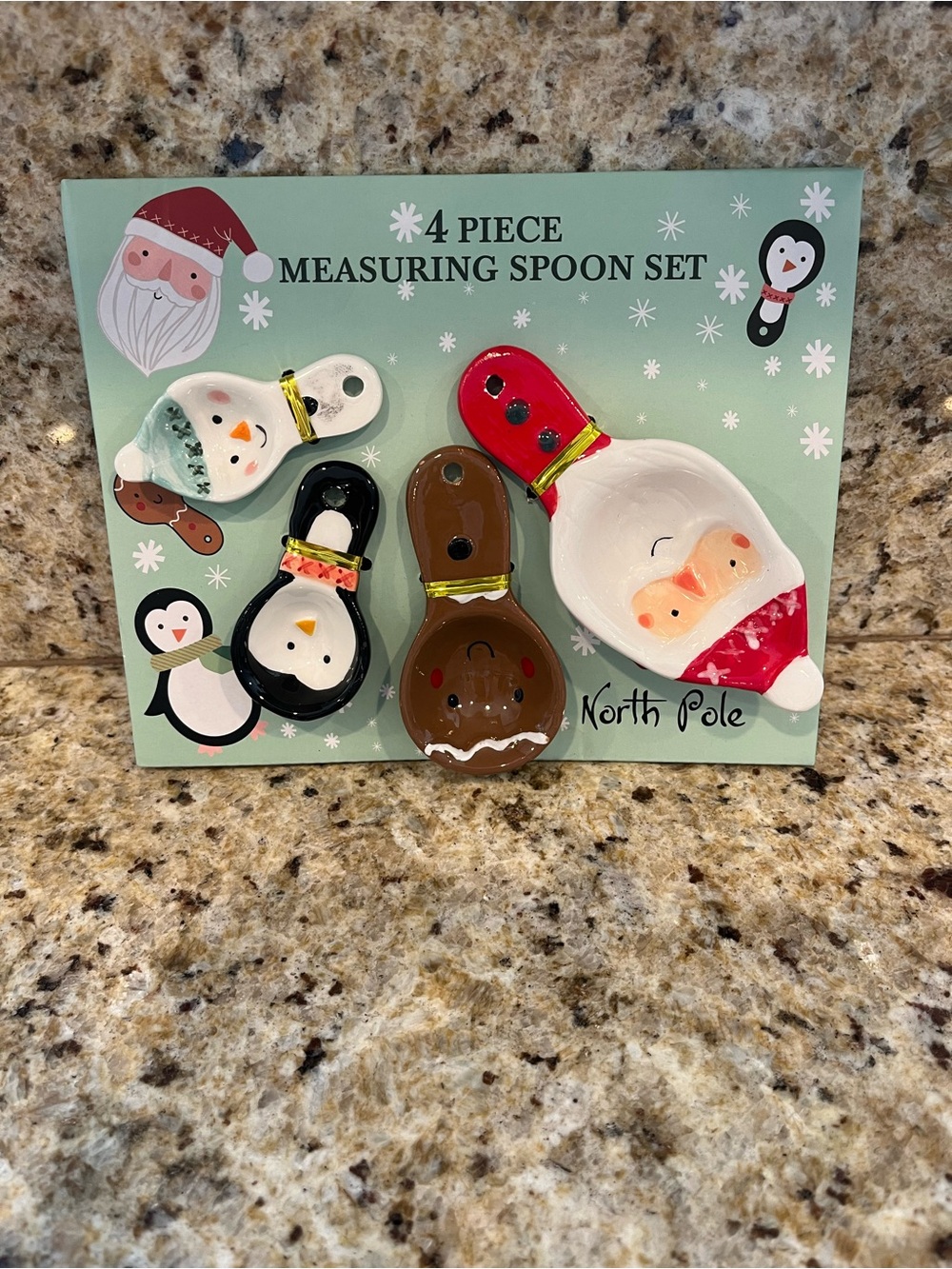TableTops Unlimited Christmas North Pole 4-Piece Ceramic Measuring Spoon Set